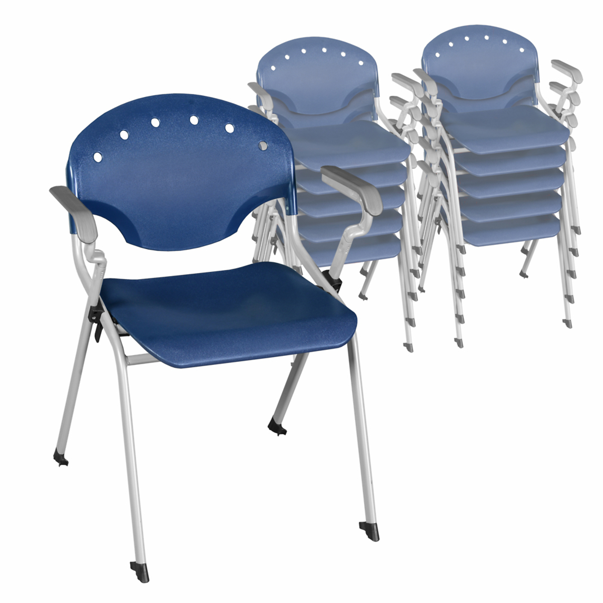 Regency Rico Classroom Training Stack Chair with Arms — Navy Blue, 330-Lb. Capacity, 11 Pack, Model# 306-NV-11PK